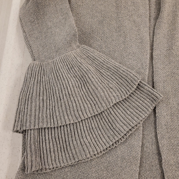 LOFT gray open cardigan with ruffle sleeves 100% Cotton Sz M - Picture 5 of 8